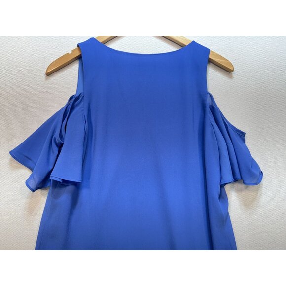 BCX Womens Cold Shoulder Shift Dress Size M Royal Blue V-Neck Ruffle Sleeve - Picture 9 of 10